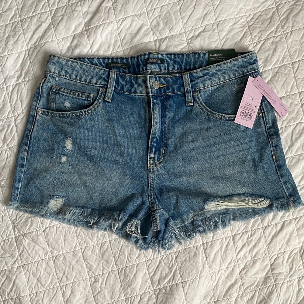 Distressed High-Rise Denim Shorts
